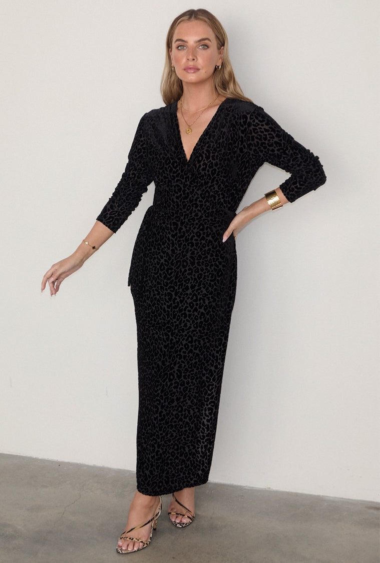 Never Fully Dressed Black Leopard Willow Wrap Dress – Think