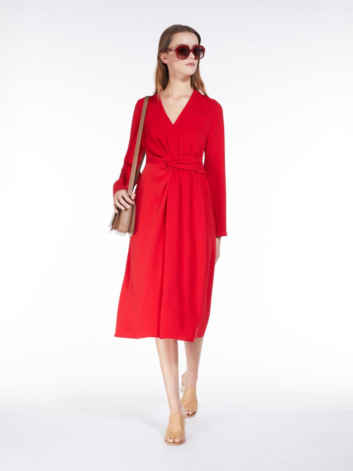 Max Mara Studio Mammola Red Long draped cady dress