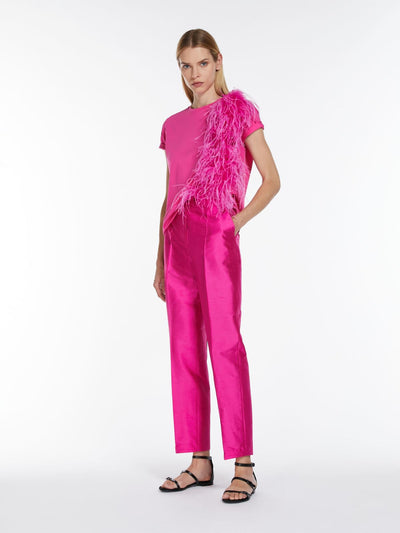 Max Mara Studio Lappole Pink Feather-detail jersey T-shirt