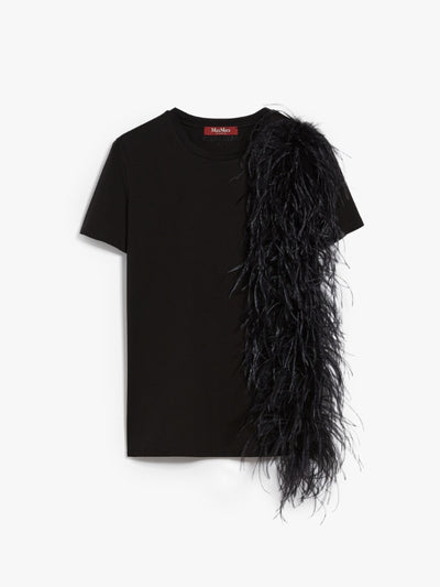 Max Mara Studio Lappole Black Feather-detail jersey T-shirt