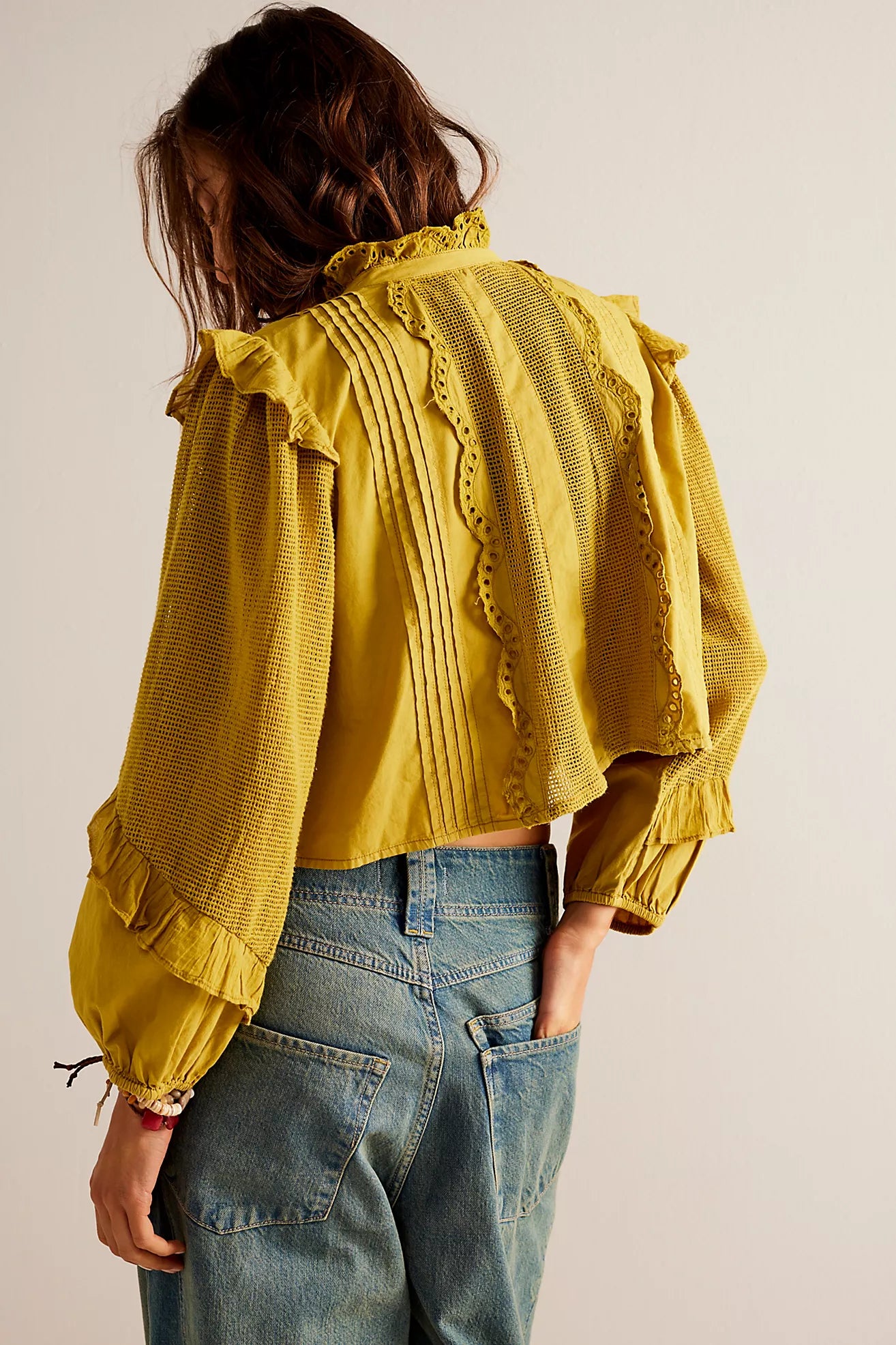 Free People We The Free Mar Ruffle Blouse Golden Palm Yellow