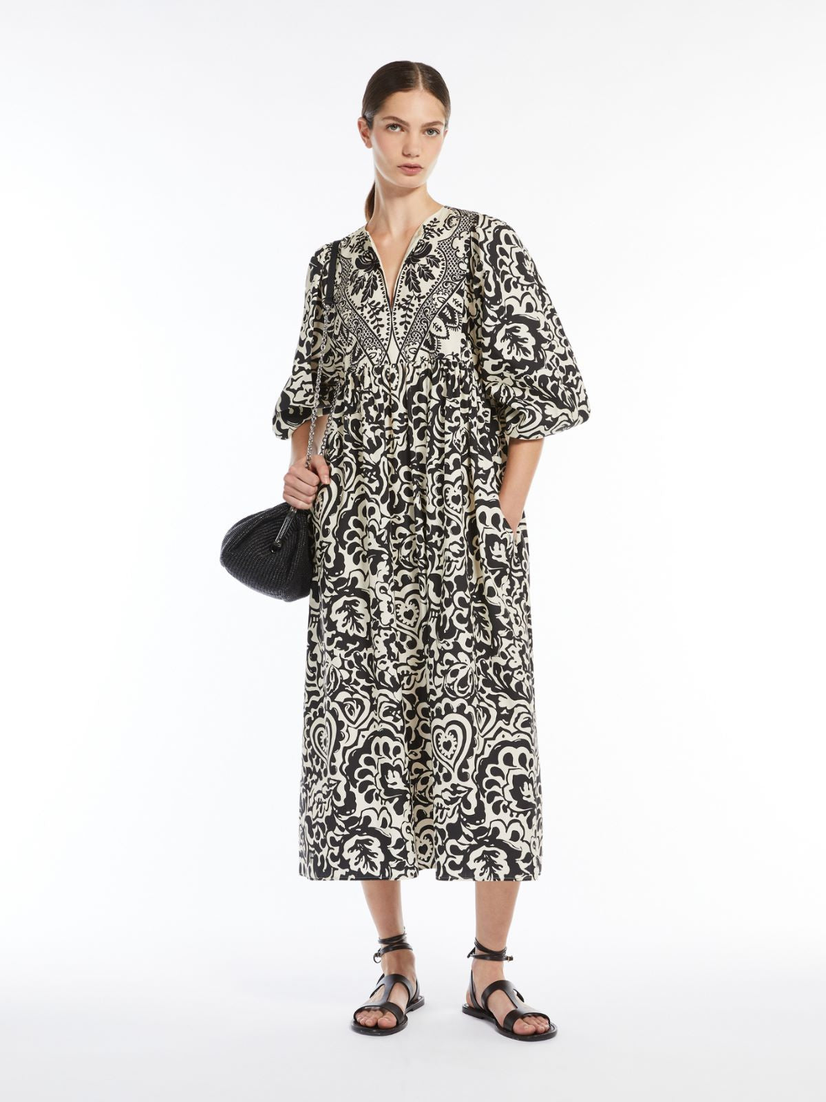 Max Mara Weekend Black & Cream ANZIO Dress In Printed Poplin