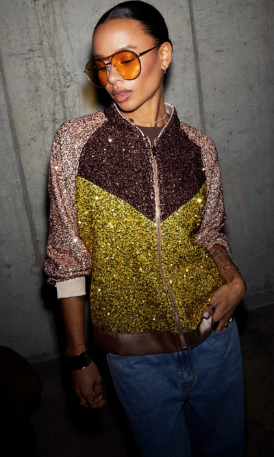 Never Fully Dressed Sequin Mix Bomber Jacket