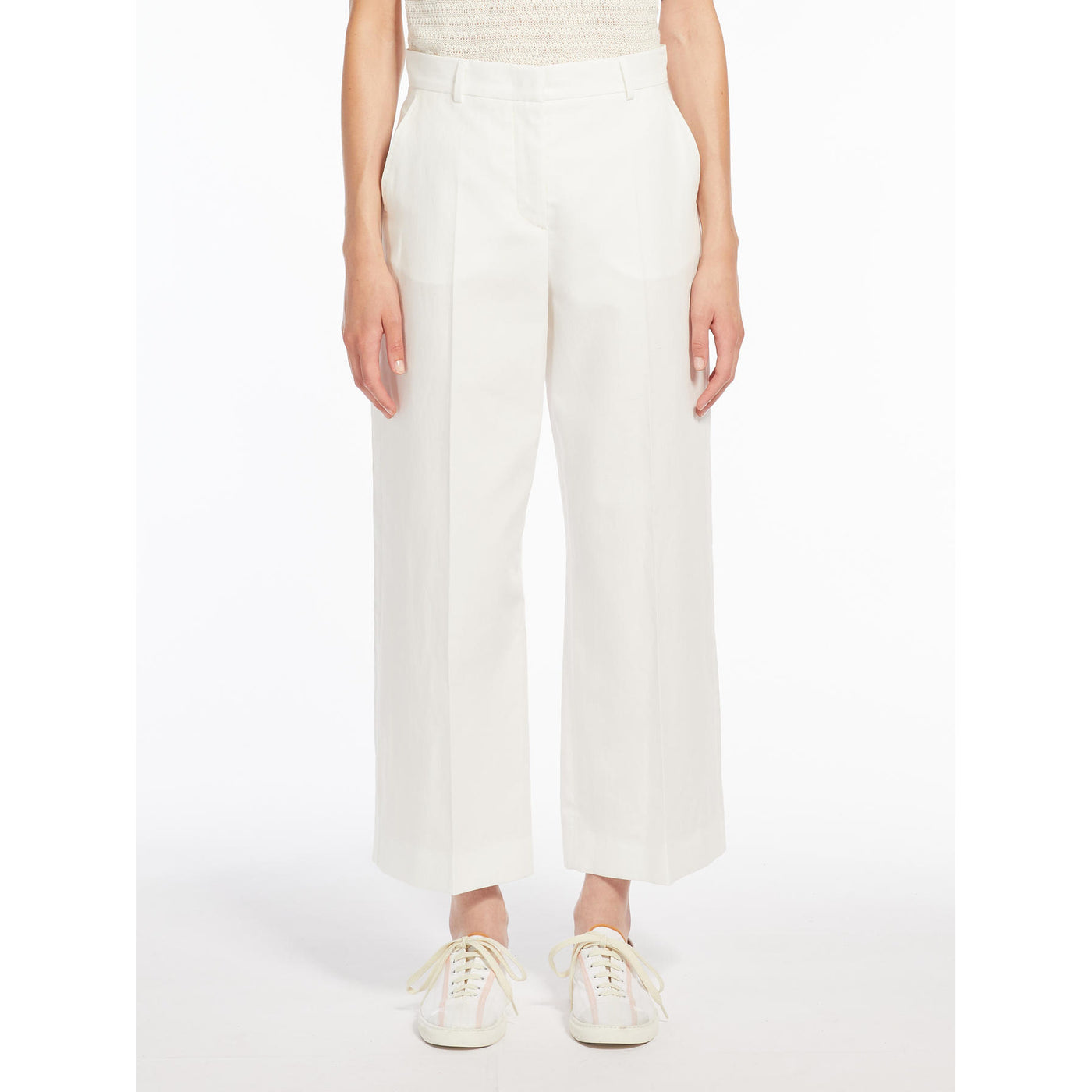 Max Mara Weekend Zircone White COTTON AND LINEN CANVAS TROUSERS