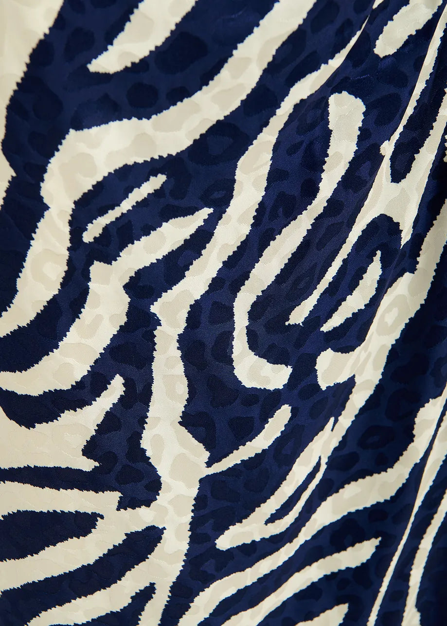 Essentiel Antwerp Feebee Navy blue and off-white zebra-print top
