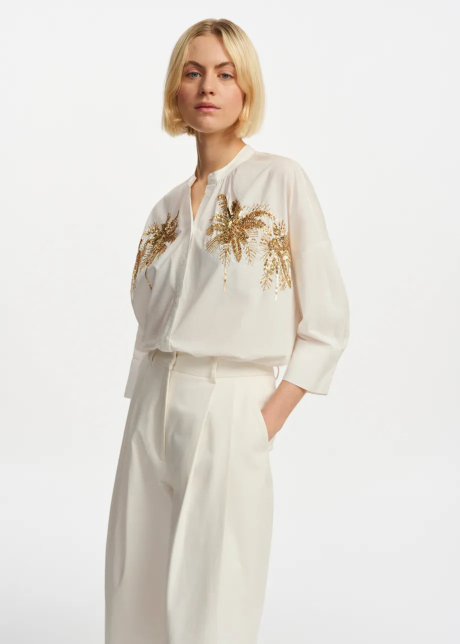 Essentiel Antwerp Fresh Off-white cotton shirt with embroidery