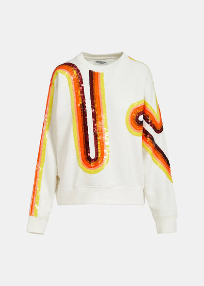 Essentiel Antwerp Filicudi Off-white organic cotton sweatshirt with sequin embroideries