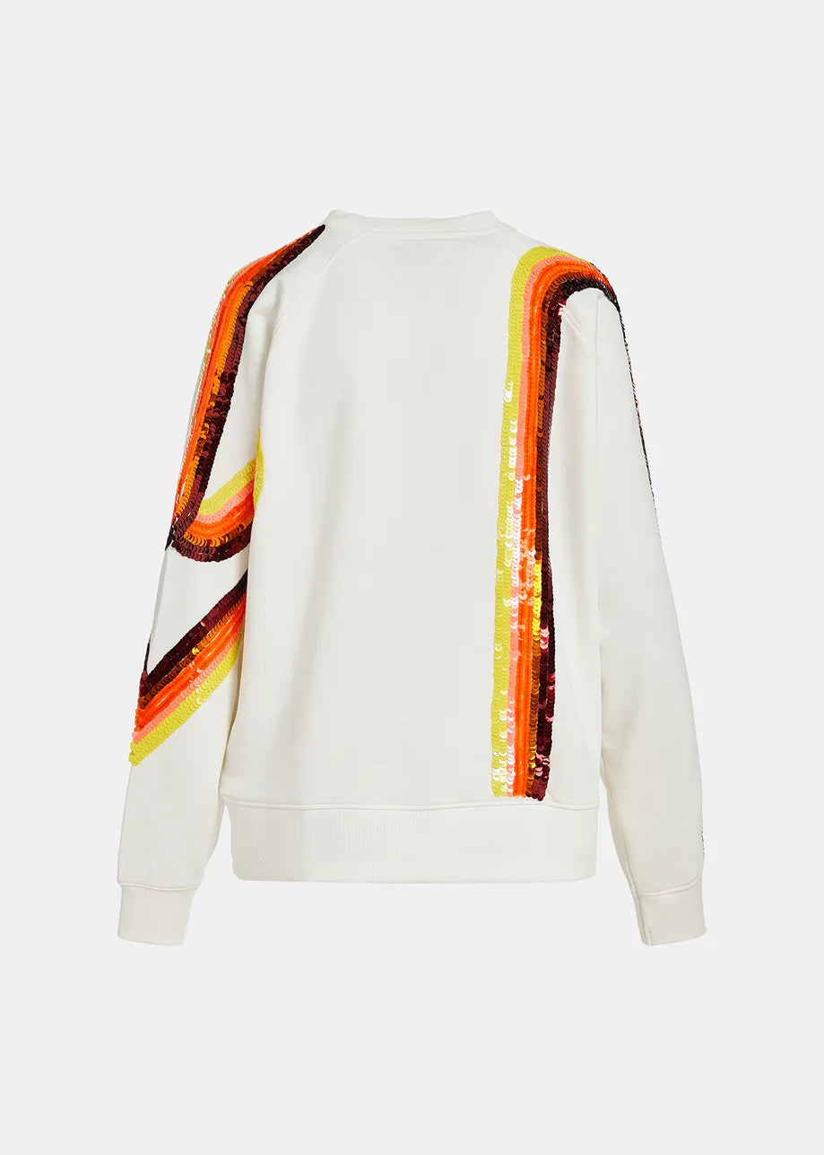 Essentiel Antwerp Filicudi Off-white organic cotton sweatshirt with sequin embroideries