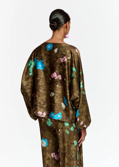 Essentiel Antwerp Flagrant Khaki batwing-sleeve top with floral print