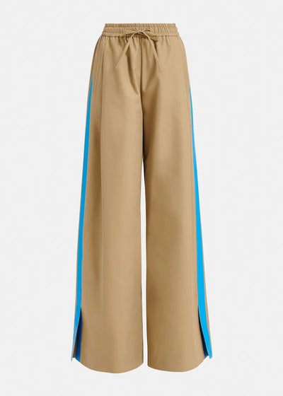 Essentiel Antwerp Fleetwood Beige wide-leg pants with blue stripes
