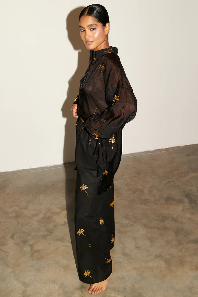 Never Fully Dressed Black With Gold Palm Fleck Trouser