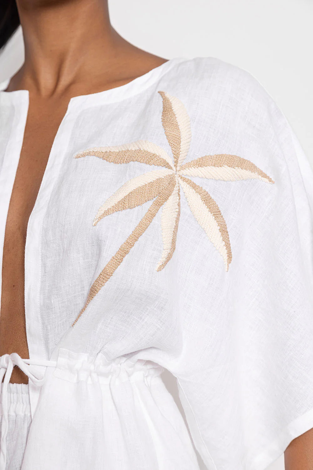 Sundress Adela Cover up white with palm tree hand embroidered