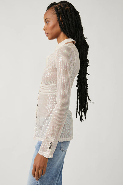 Free People Sequin Shirtee Shirt Blouse Champagne Dreams