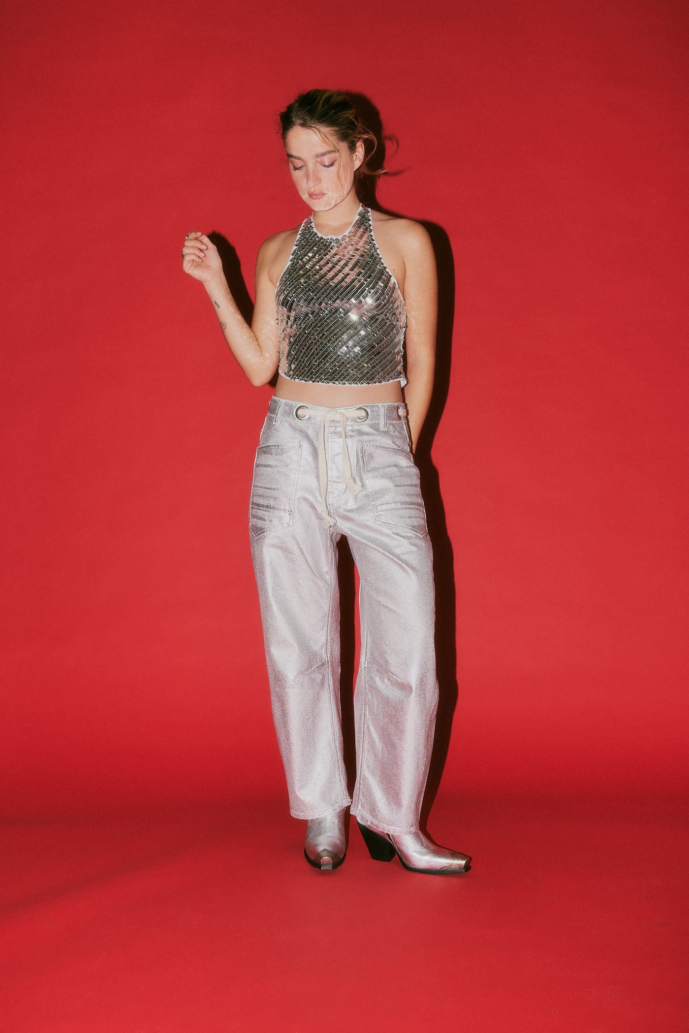Free People DISCO FEVER CAMI Silver Top