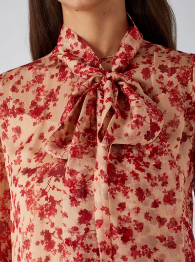 Max Mara Studio Finish Red Printed silk foulard shirt