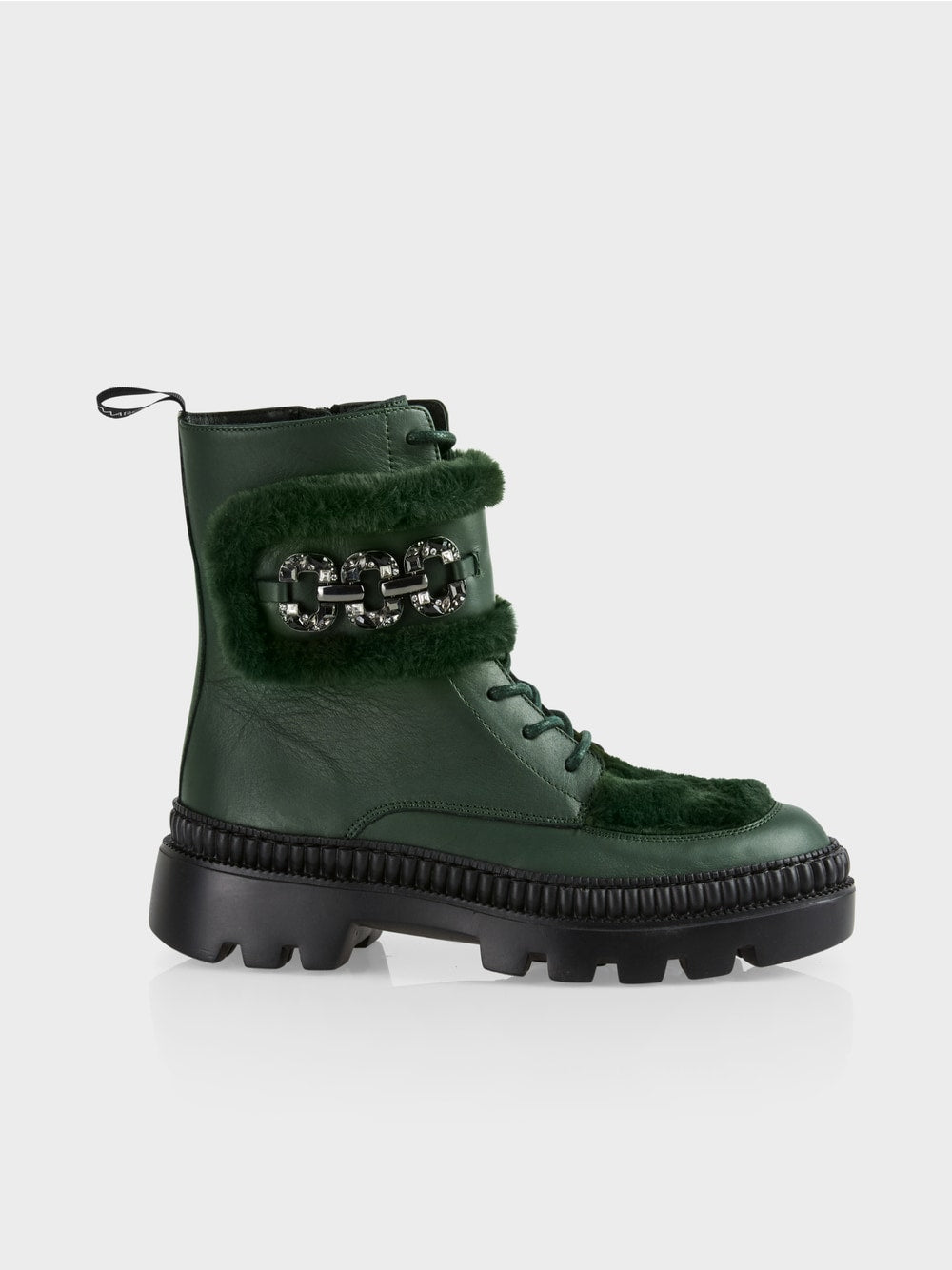 Marc Cain Green Lace up boots with Fun Fur