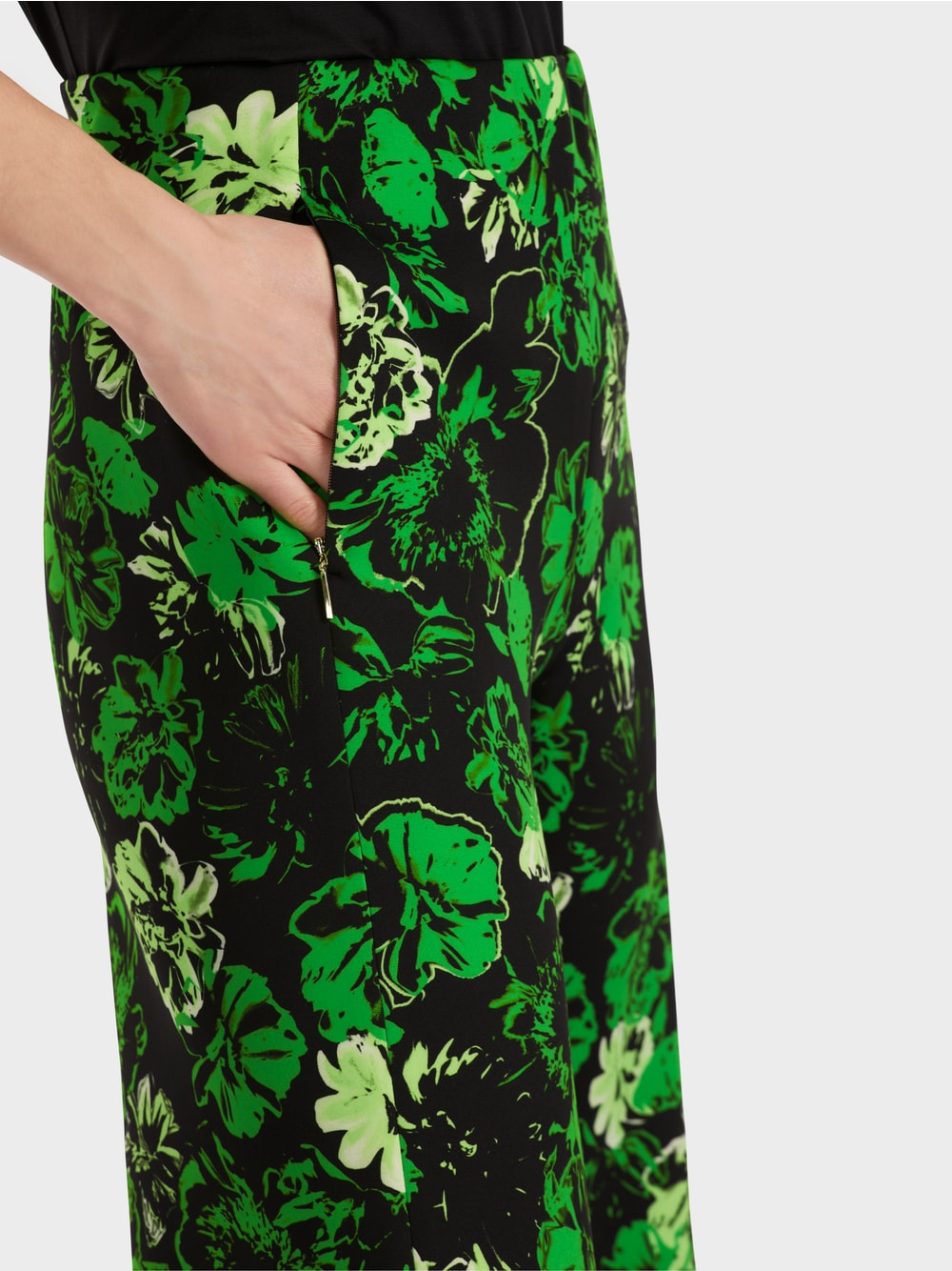 Marc Cain Black and Green WELKOM pants in a floral design