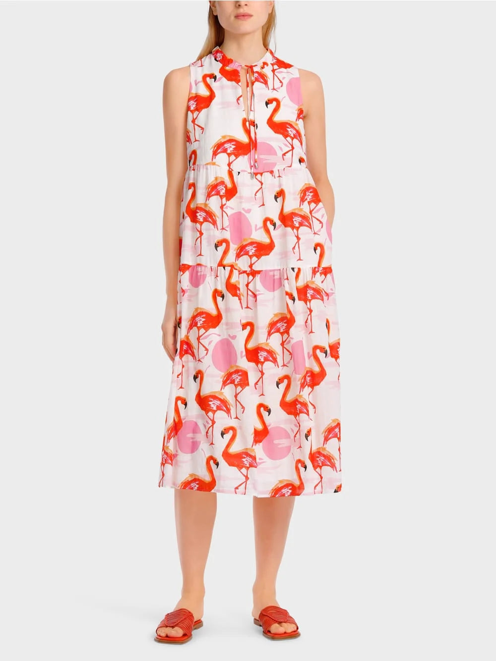 Marc Cain Tiered dress with flamingo print