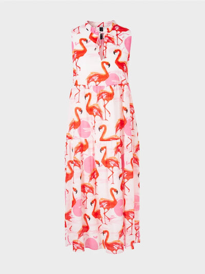 Marc Cain Tiered dress with flamingo print