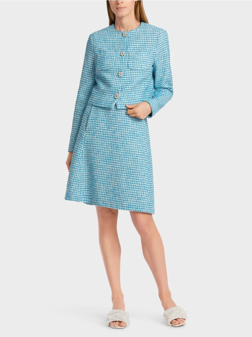 Marc Cain Blue Tweed Jacket with pearl buttons