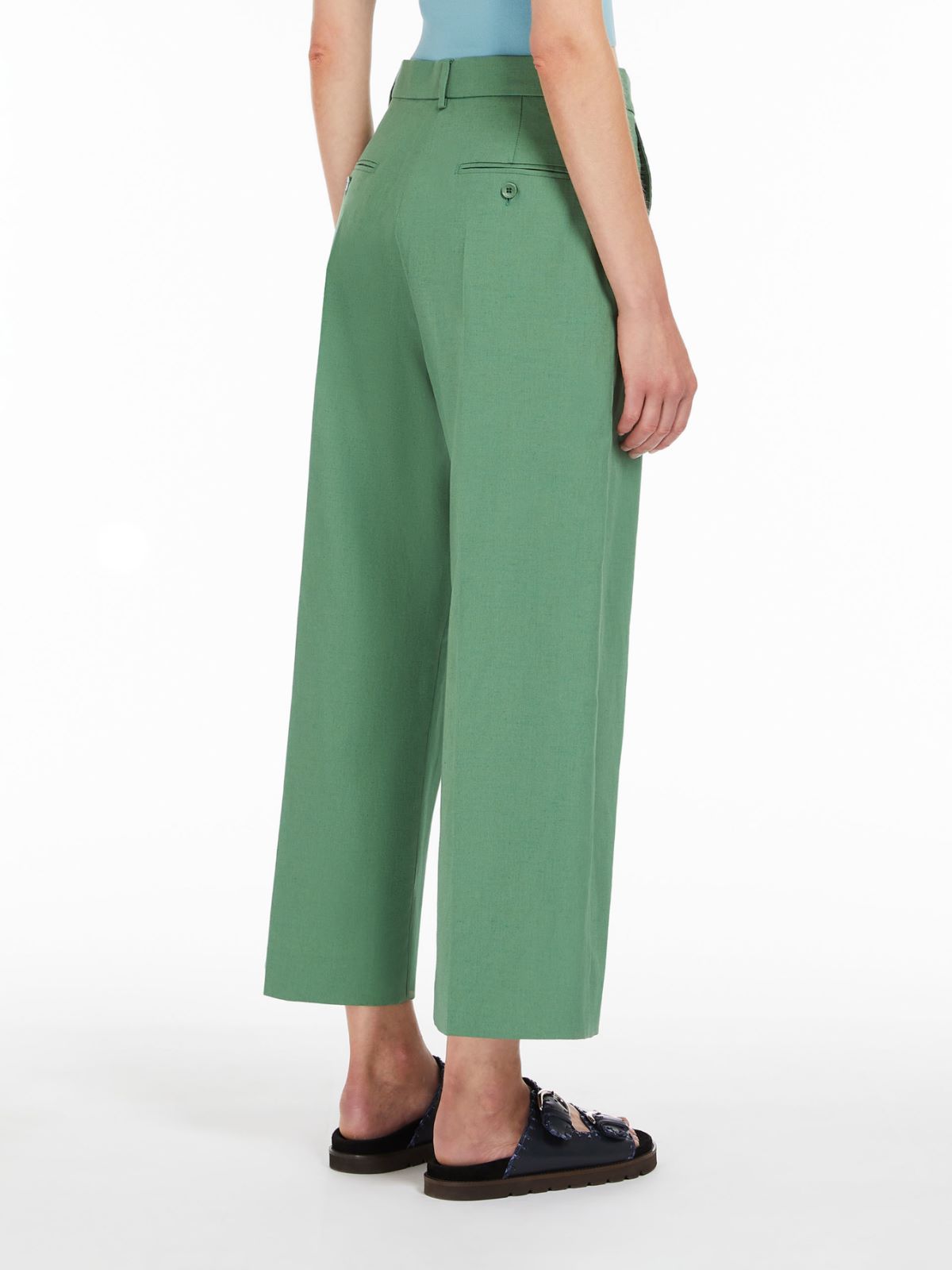 Max Mara Weekend Zircone Green COTTON AND LINEN CANVAS TROUSERS