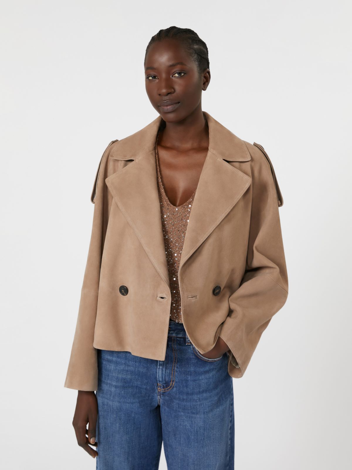 トレンチコート Weekend Max Mara MAGA - Short suede trench coat Women's Technical Fabric and Cotton Trench Coats | Max Mara