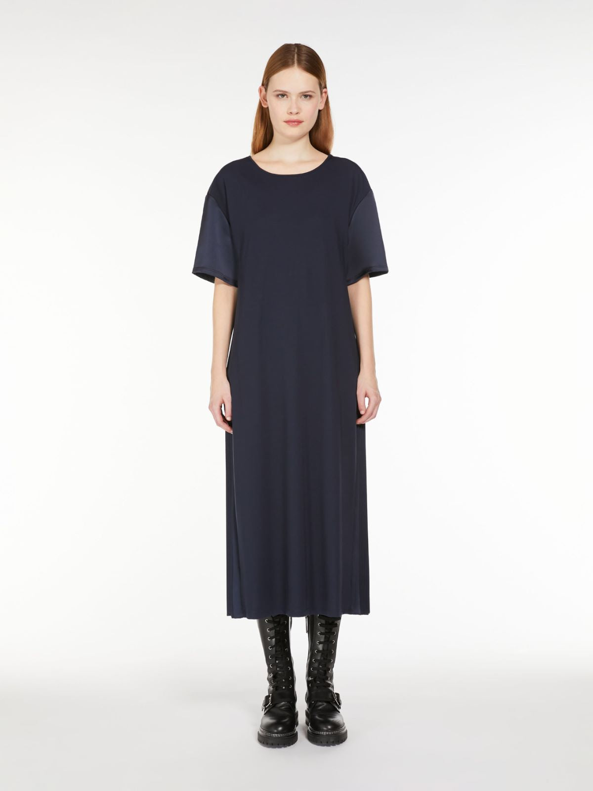 ワンピース Weekend Max Mara Navy blue stretch nylon blend Jordan dress Max Mara Weekend Jordan Navy Fluid jersey dress – Think Bubbles