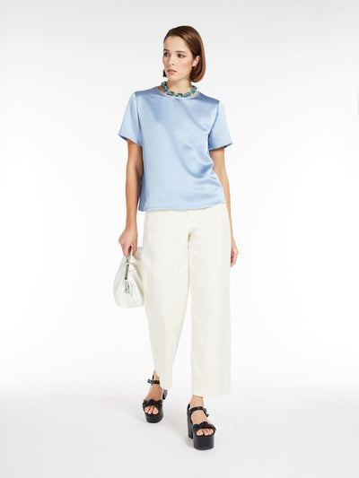 Max Mara Weekend Blue BLOUSE IN SATIN AND JERSEY