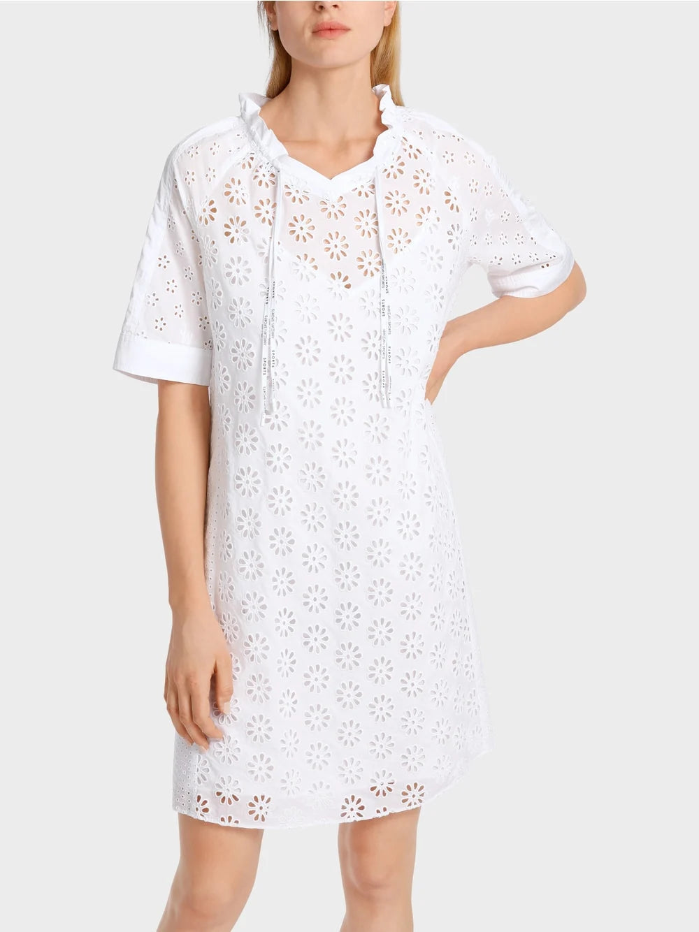 Marc Cain White Dress with eyelet embroidery
