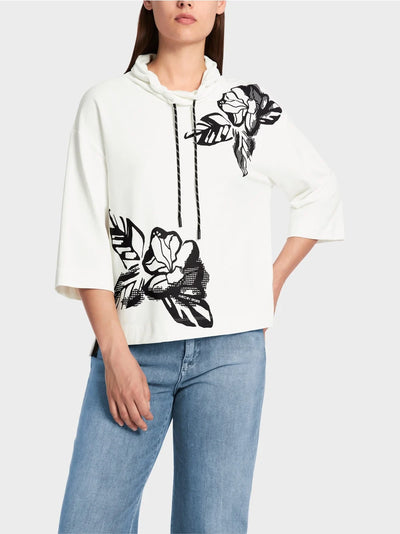 Marc Cain White Sweatshirt with ¾ sleeves and front print