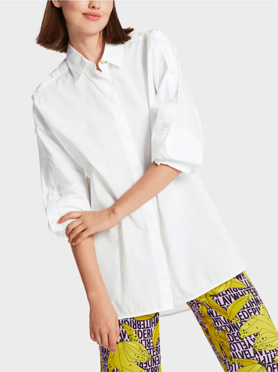 Marc Cain White Wide "Rethink Together" kimono blouse with Banana Button