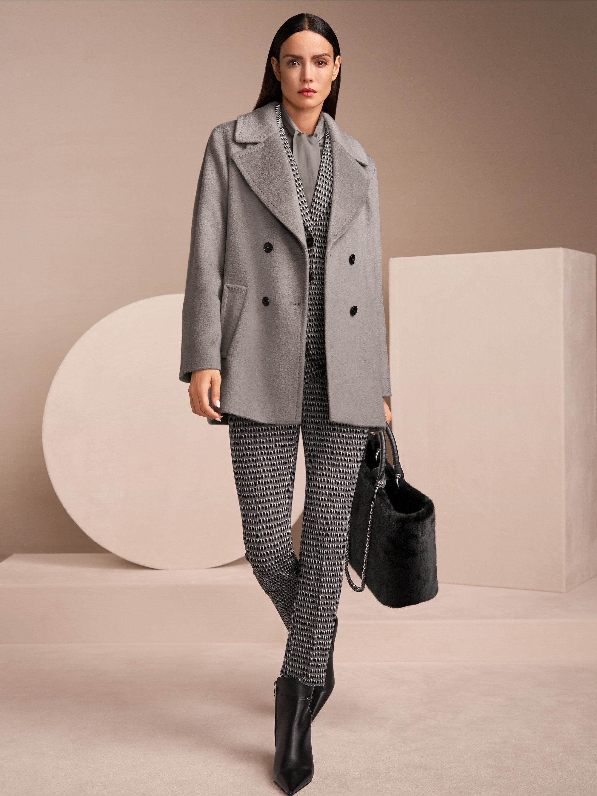 Pea Coat Charcoal Wool Rich Double Breasted Jacket Marc Cain Soft