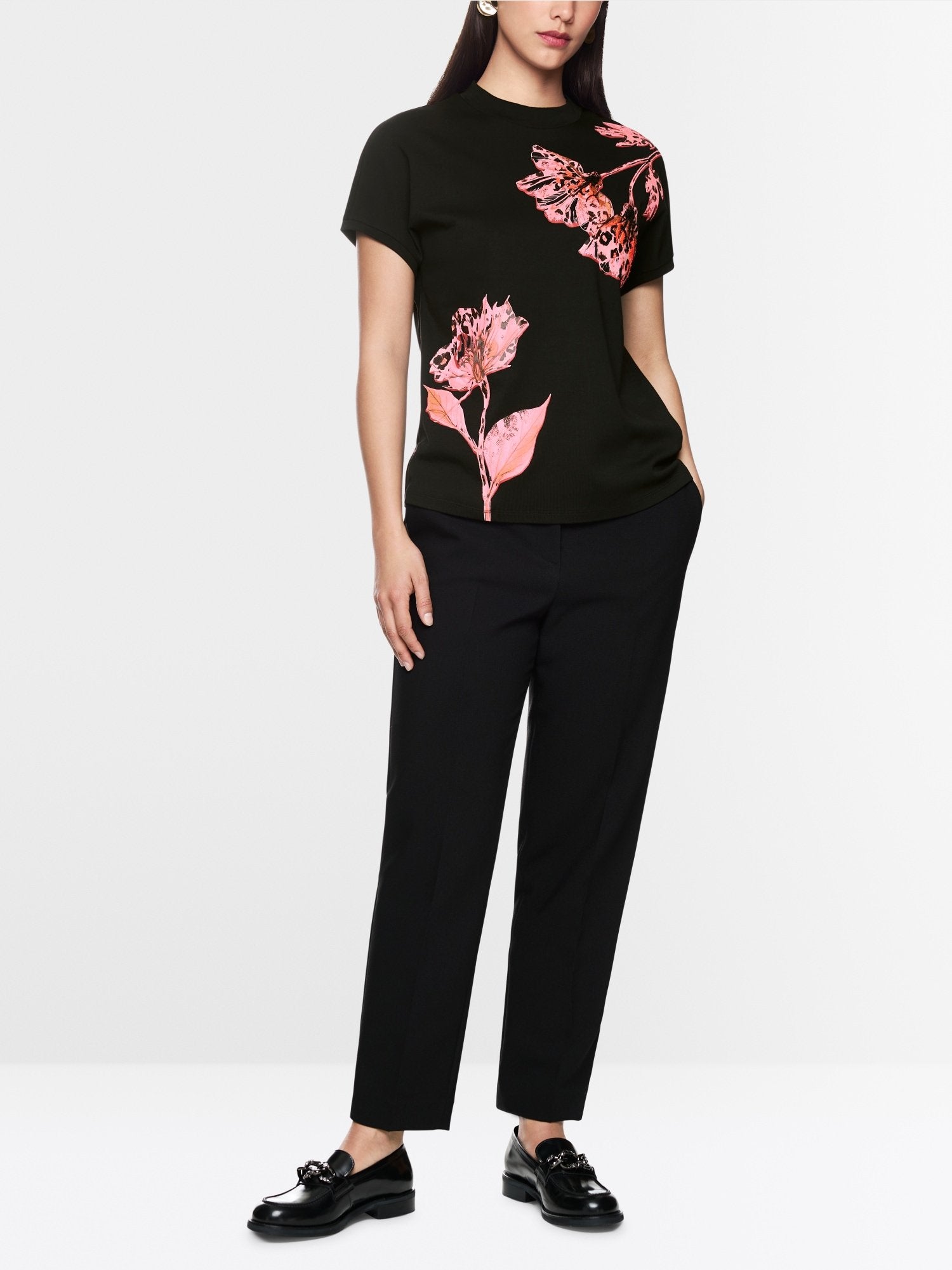 Marc Cain Black Floral T-shirt with pearl details – Think