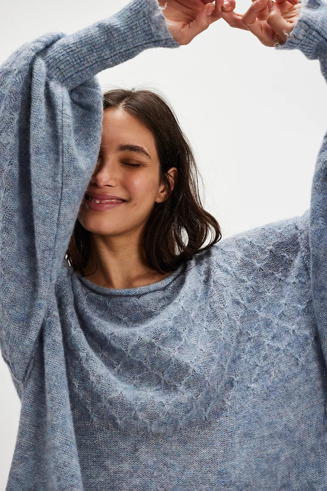 Free People Bali Samara Sweater Celeste Blue Think Bubbles