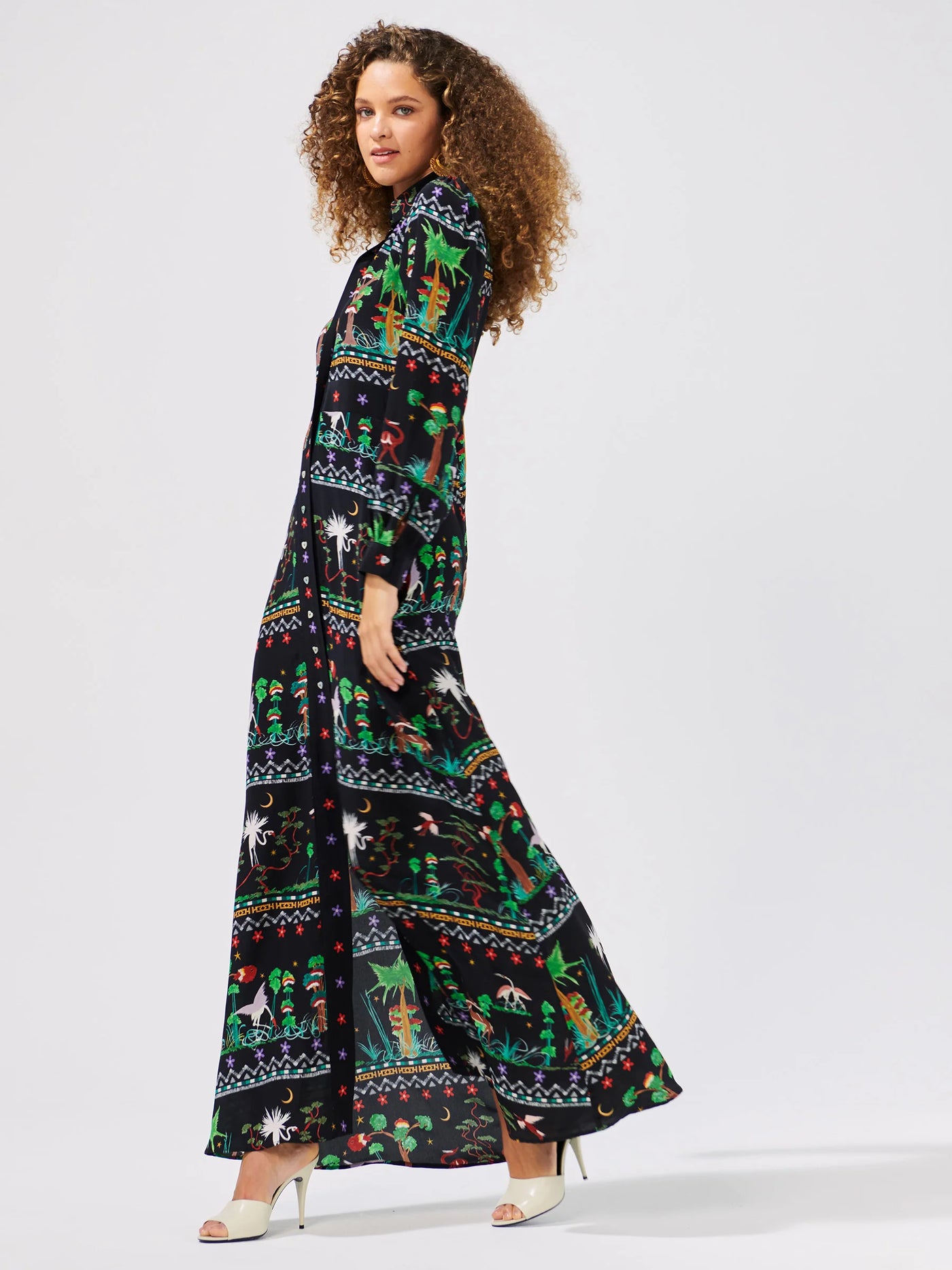 Hayley Menzies Long memories of utopia silk maxi shirt dress black Think Bubbles