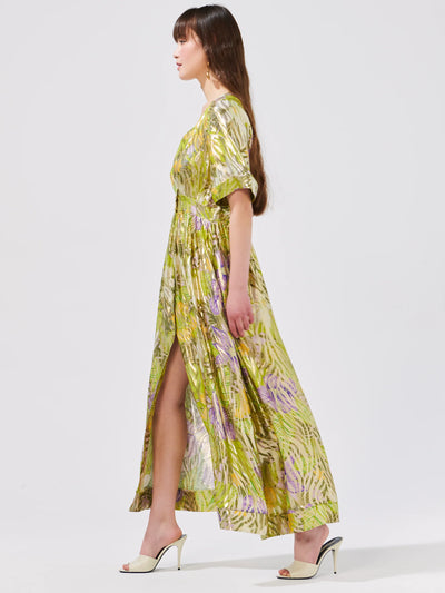 Hayley Menzies tropical hibiscus silk lurex jacquard maxi dress