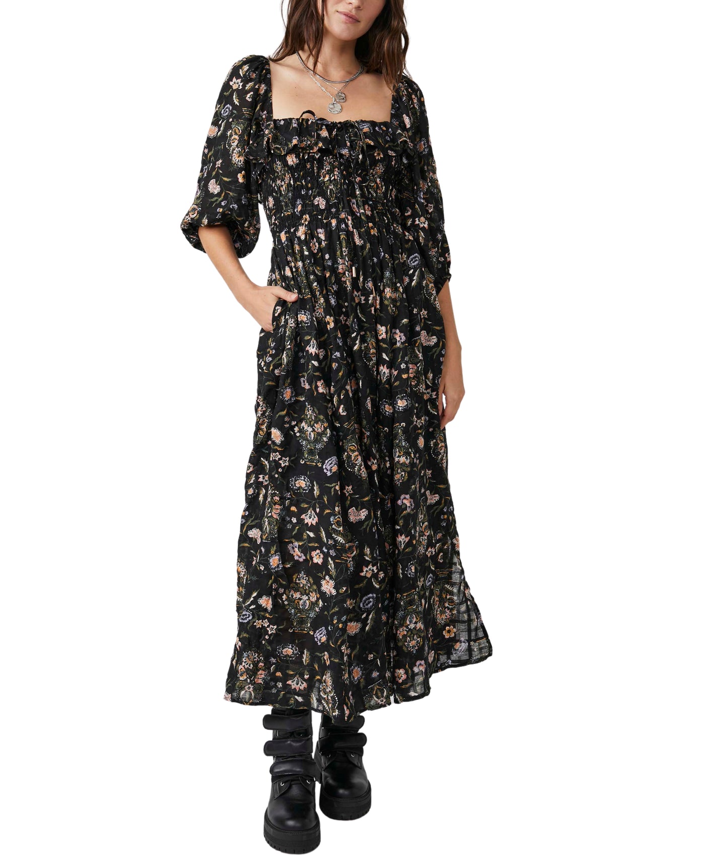 Oasis Printed Midi Dress Black