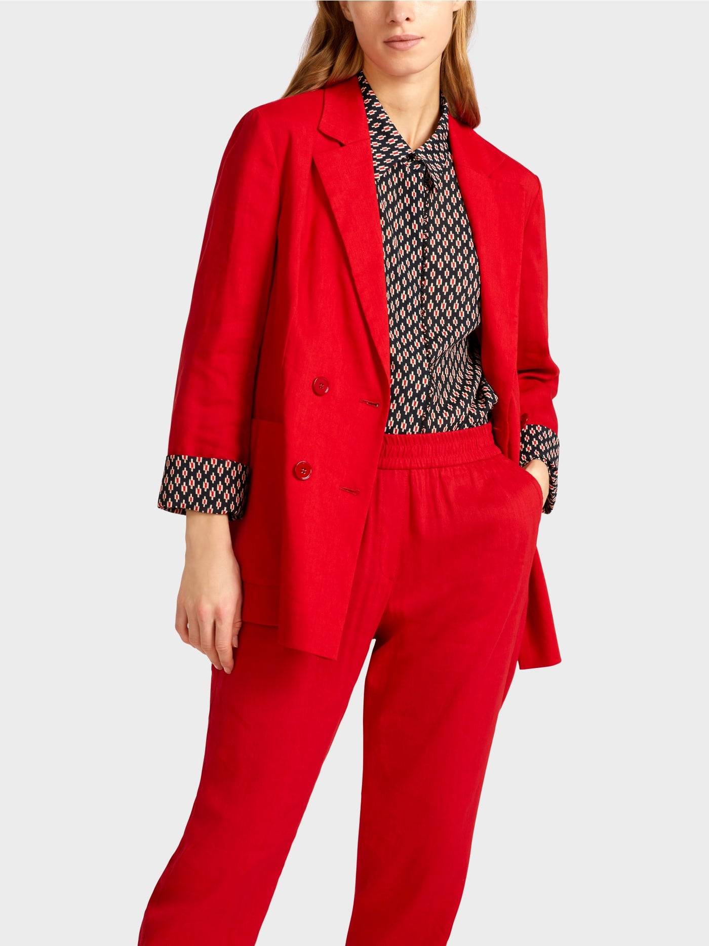 Marc Cain Red Double-breasted linen jacket