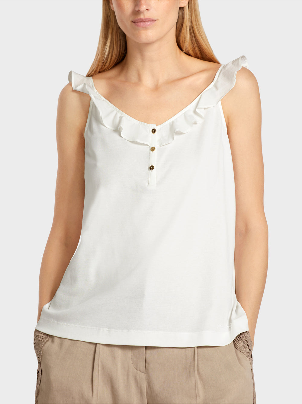 Marc Cain White Airy top with flounce